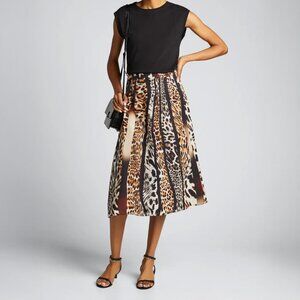 NWOT Kobi Halperin Silk Animal Print A-Line Midi Skirt